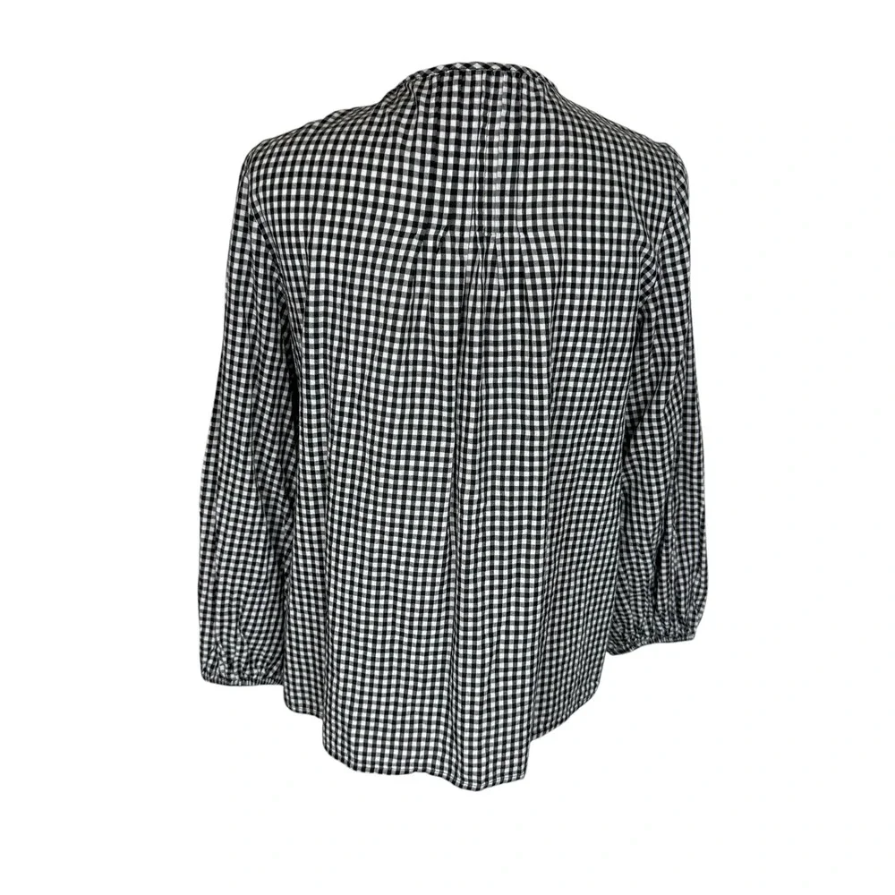 J. Crew Gingham Embroidered Eyelet Blouse Black White Cotton Top Womens Large